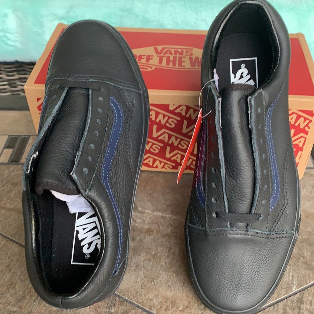 VANS OLD SKOOL LEATHER POP BLACK/DRESS BLUES WMNS - Picture 9 of 14
